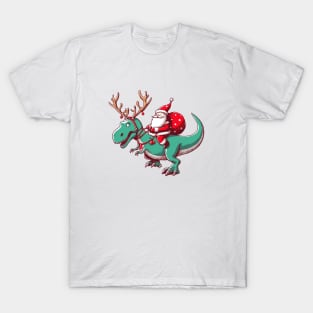 Santa Riding Dinosaur T-Rex T-Shirt